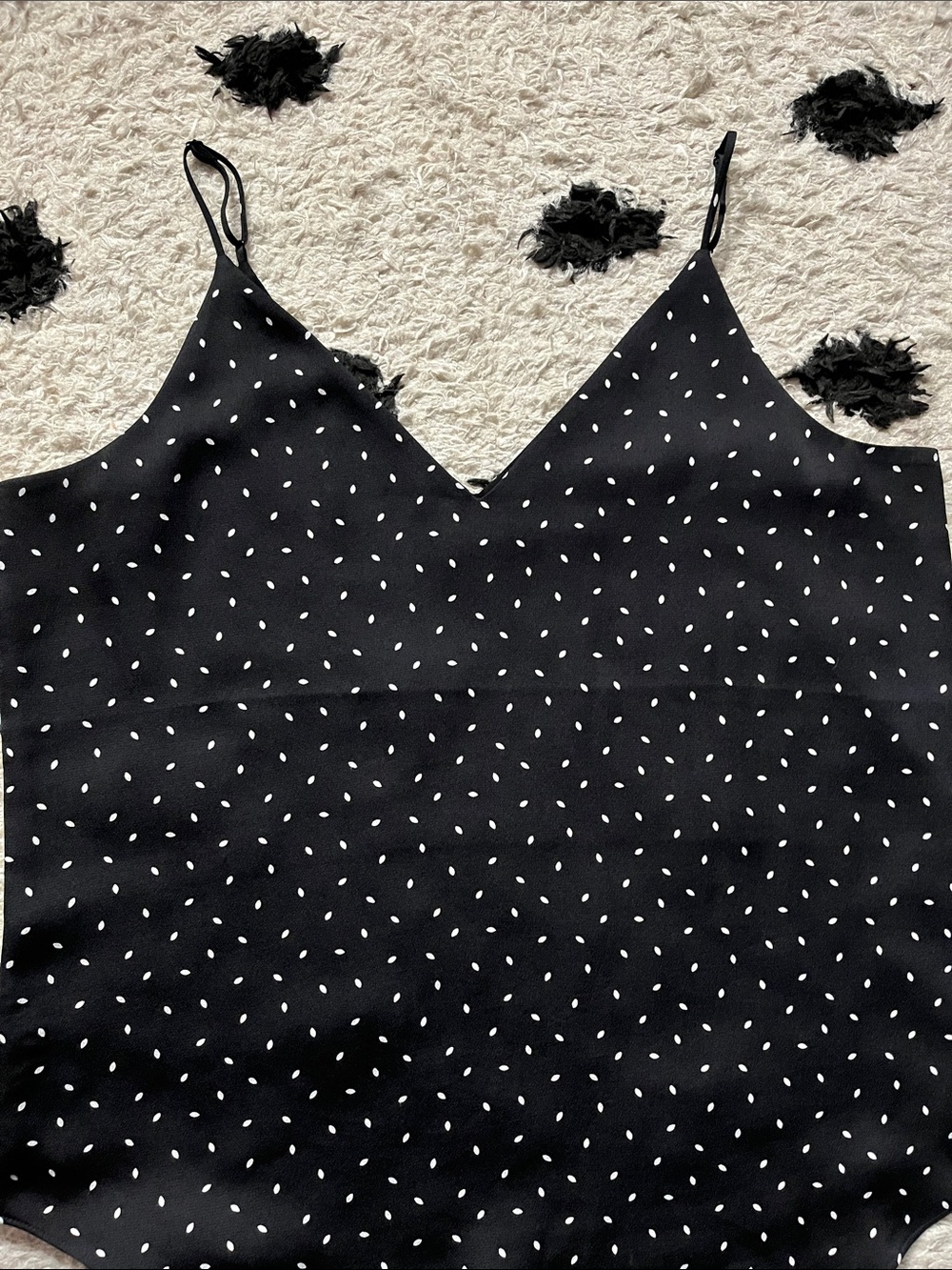 Express size Medium Black Polka Dot V-Neck Spaghetti Strap Top - Picture 3 of 8